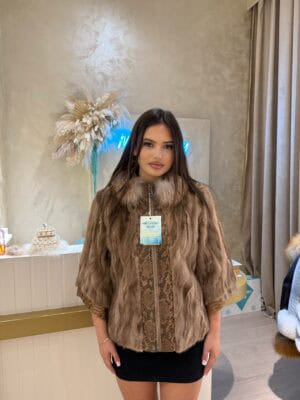 Mink Python Skin Fox Collar Beige